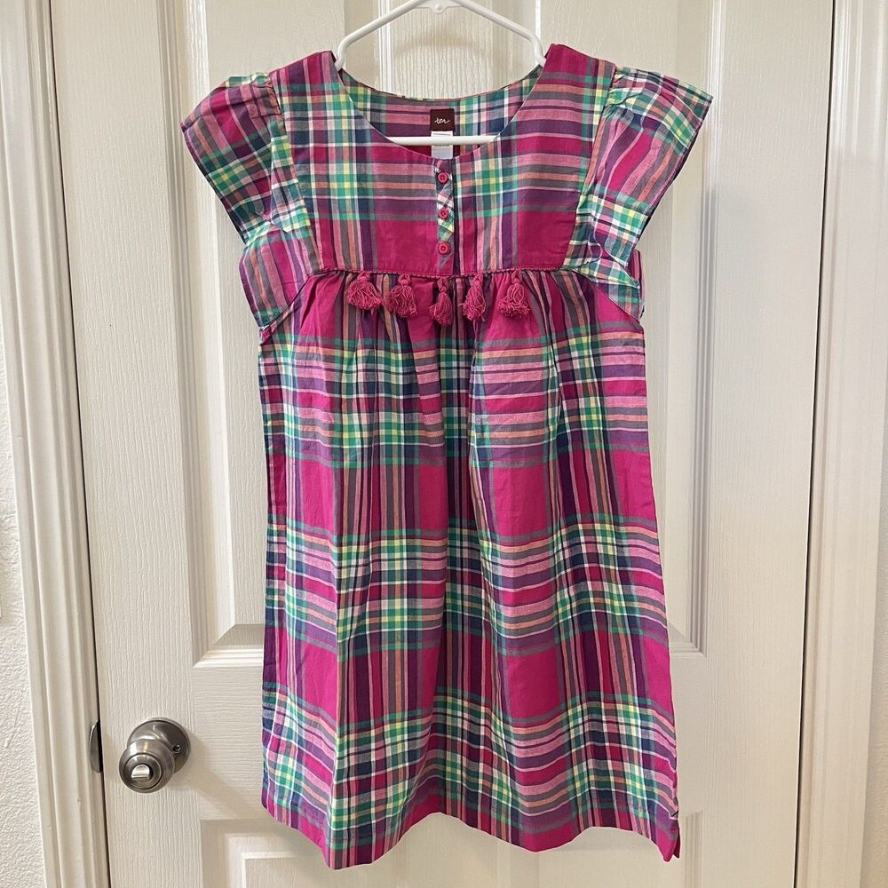 Tea Collection Lucknow Plaid Tunic Dress with Tassels Cotton Girls Size 12